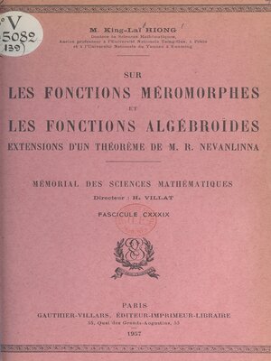 cover image of Sur les fonctions méromorphes et les fonctions algébroïdes